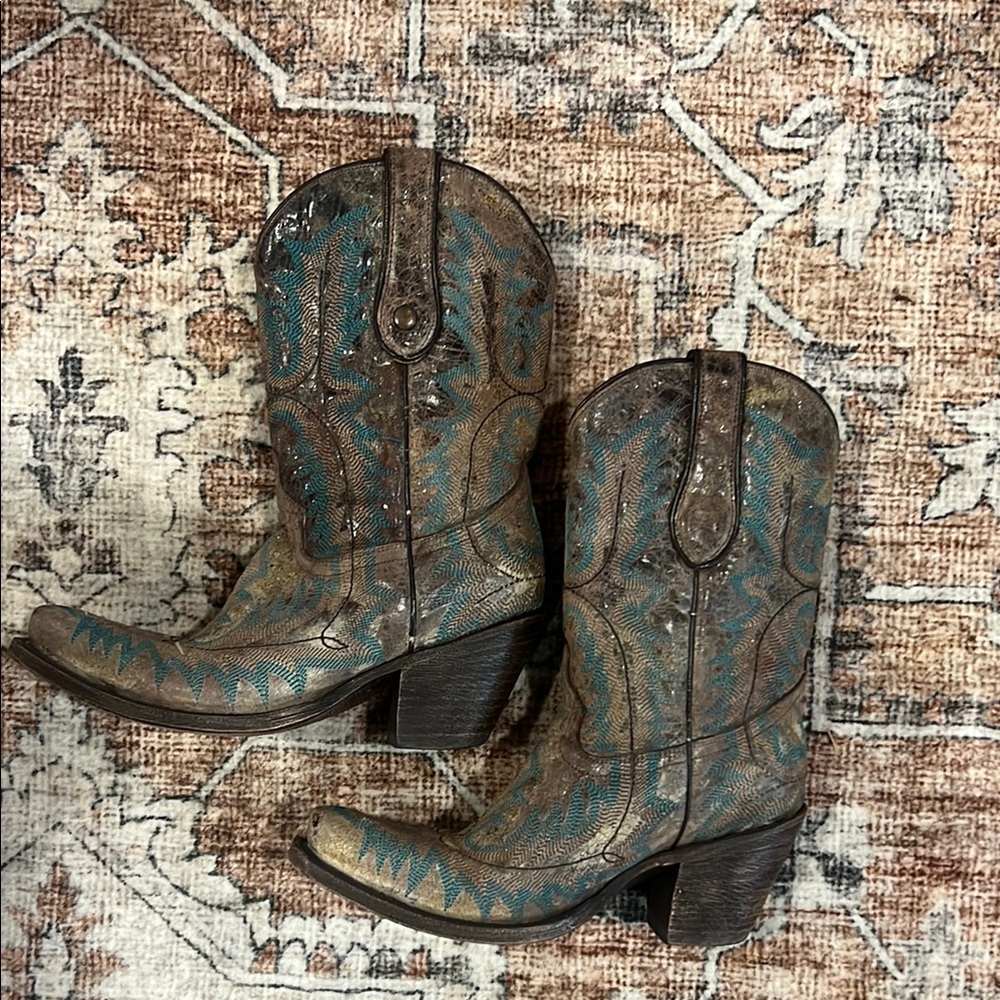 Corral Turquoise Stitching Mid Shaft Height Heeled Boot